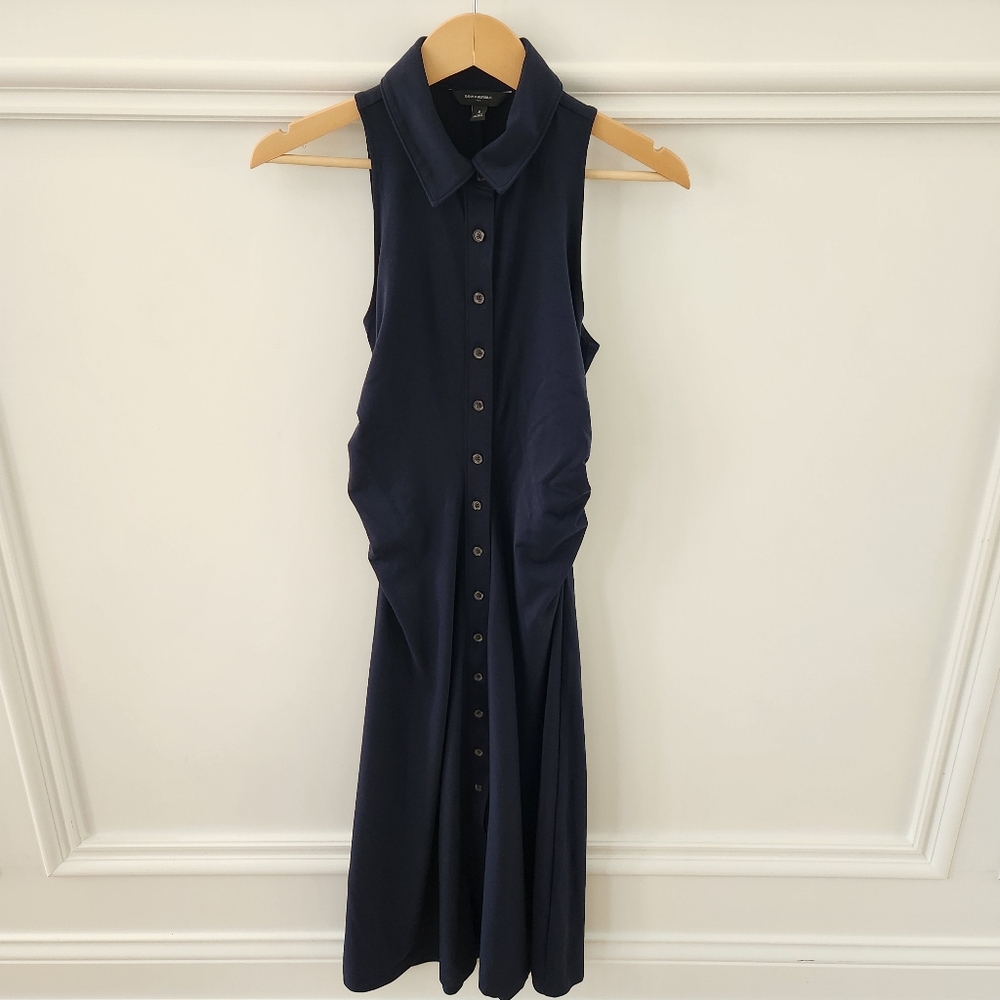 Sleeveless Navy Button-Front Midi Dress - Picture 3 of 14